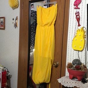 Strapless summer dress with sheer maxi overlay